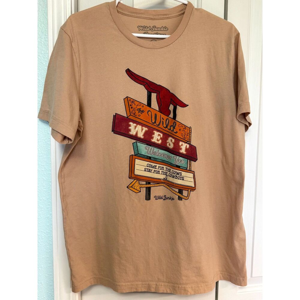 Wild Junkie Boutique "Wild West Welcomes You" T-Shirt Light Brown Size L